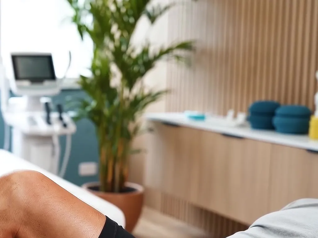 Bancada com materiais de exercício e aparelhos de eletroterapia